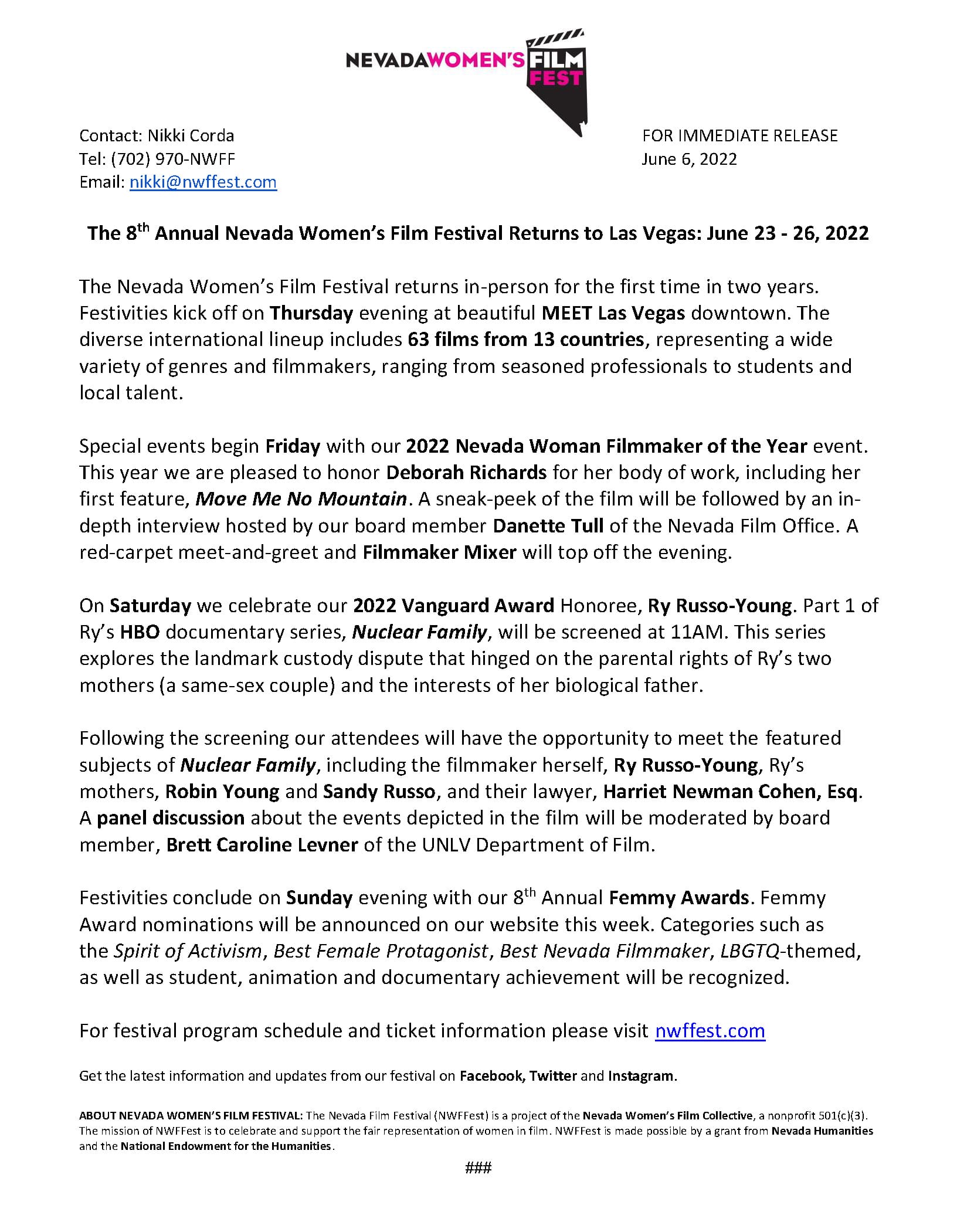 2022 NWFFest Press Release